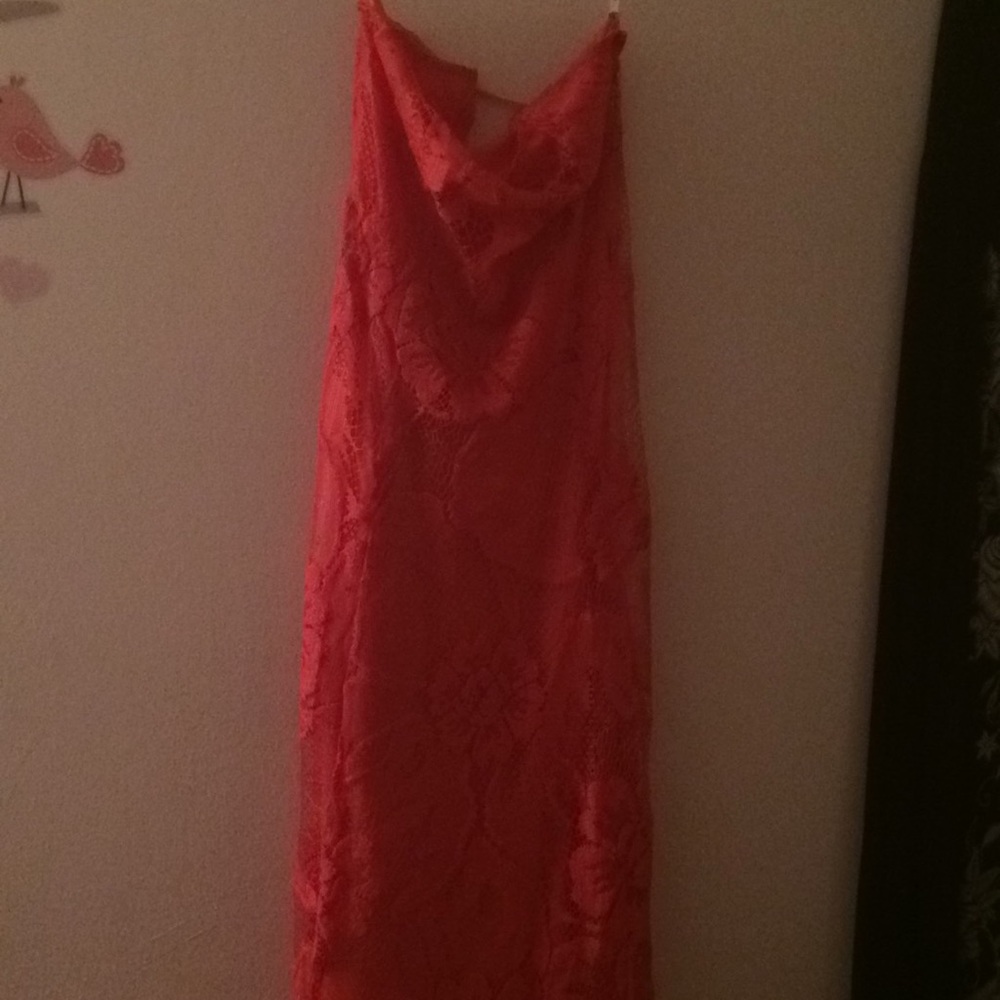 Strapless coral dress